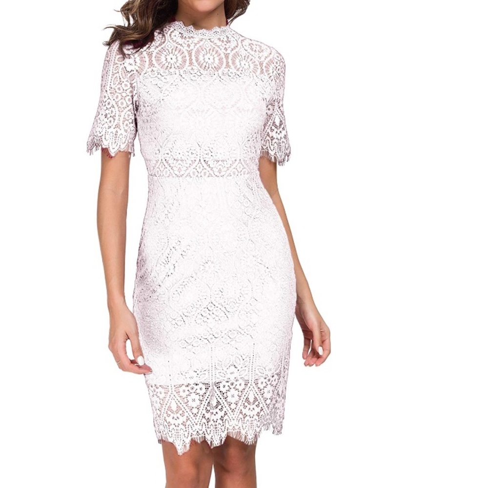 NWT Women's High Neck Short Sleeve Lace Dress